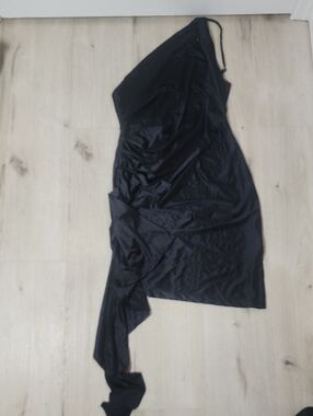 One-Shoulder Black Asymmetric Draped Dress